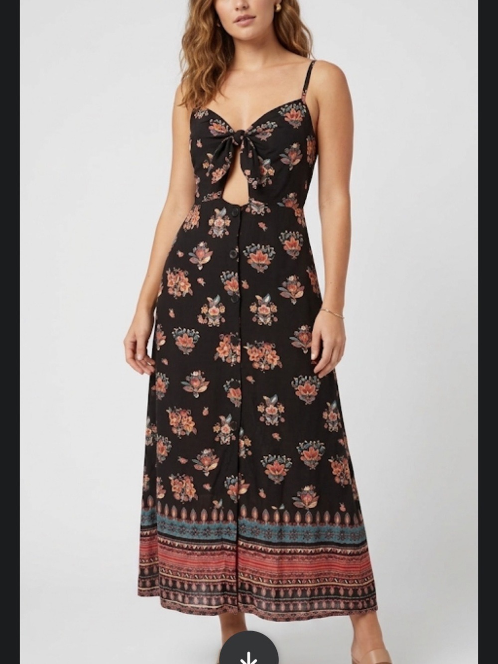 Y2K Angie Black Paisley Print Sleeveless Tie Neck Maxi Dress Size Small